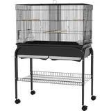Großer Vogelkäfig Für Papageien Mit Fahrbarem Ständer, 85 X 49 X 119 Cm, Schwarz, Für Kakadus, Sittiche, Kanarienvögel