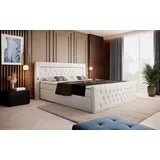 luxusbetten24 Boxspringbett Elegance, mit LED-Beleuchtung, USB-Anschluss und Stauraum weiß 140 cm x 200 cm