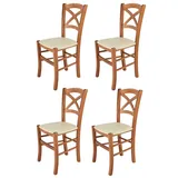 Tommychairs - 4er Set Stühle CROSS für Küche und Esszimmer, Robuste Struktur aus lackiertem Buchenholz im Farbton Kirschholz und gepolsterte Sitzfläche mit Kunstleder in der Farbe Elfenbein bezogen