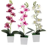 Vaskula 3 Stück Orchideen Künstlich Wie Echt Kunstblumen Im Topf 39cm Orchidee Zierpflanzen Künstliche Orchideen Im Topf für Tischdekoration Wohnkultur Büro Hochzeitsfeier Dekoration