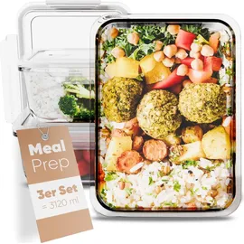 classbach Classbach® Frischhaltedosen Glas mit Deckel | 3er Set | für Mikrowelle Spülmaschine Gefrierfach Ofen geeignet | Meal Prep Boxen Glas | mit Dampfventil | Glasbehälter mit Deckel | C-FHD 4020 G