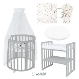 Waldin Babybett OWAL Kinderbett 7in1 mit Matratze, mitwachsendes Kinder-Bett