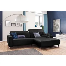 KAWOLA Sofa YORK Leder Life-line schwarz Recamiere rechts Fuß Metall Chrom matt - Schwarz