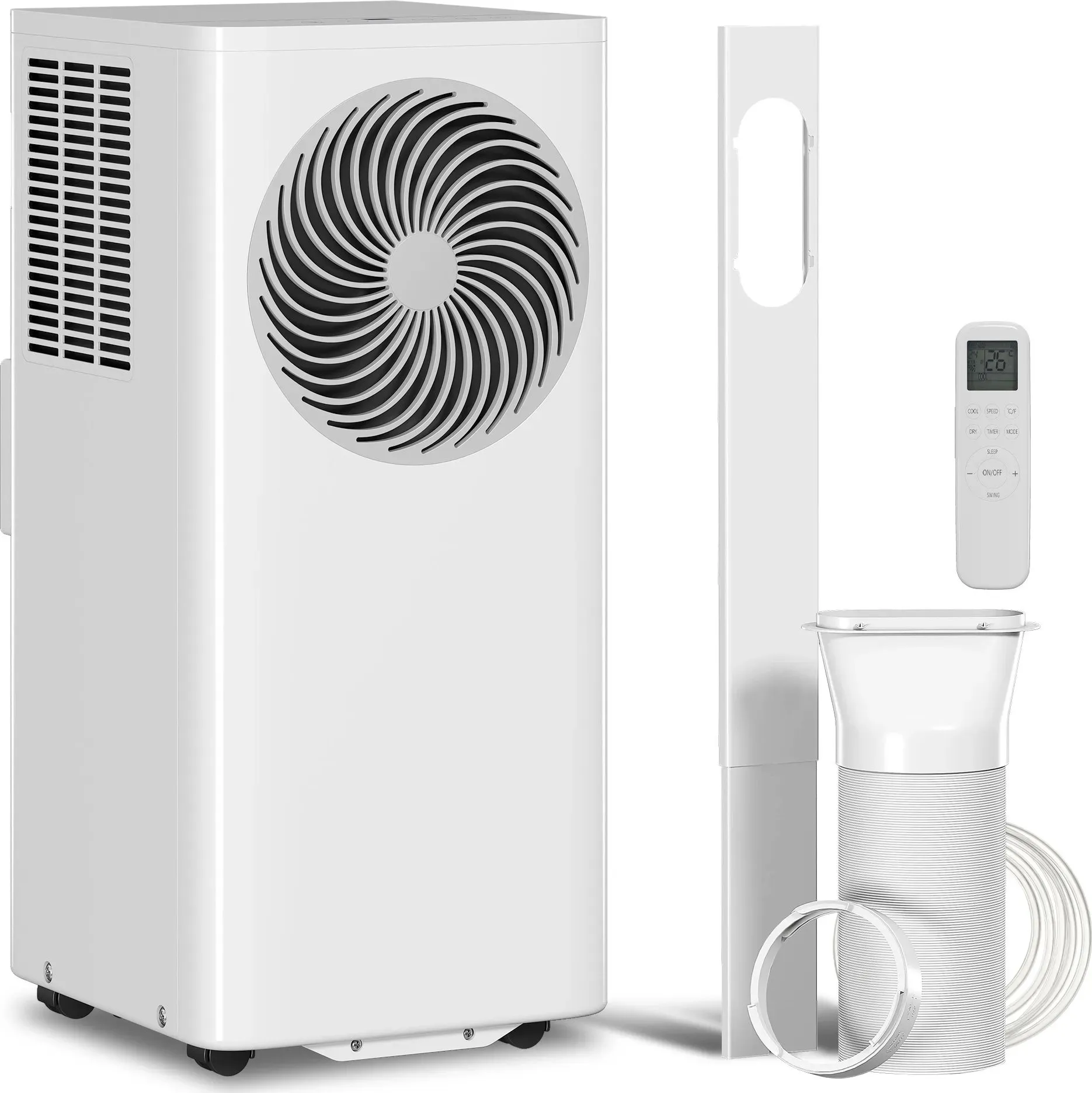 HOMCOM Mobiles Klimagerät 7000 BTU Energiesparend, 4-in-1 Kühlung, Luftentfeuchter, Ventilator, Schlafmodus, 24h Timer, LED-Display, Fernbedienung für 26 m2   Aosom
