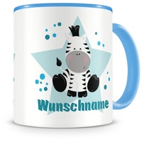 Samunshi® Kindertasse mit Namen Tasse Zebra Personalisierte Tasse mit Namen Kinder Kinderbecher mit Namen Kindergarten blau 300ml