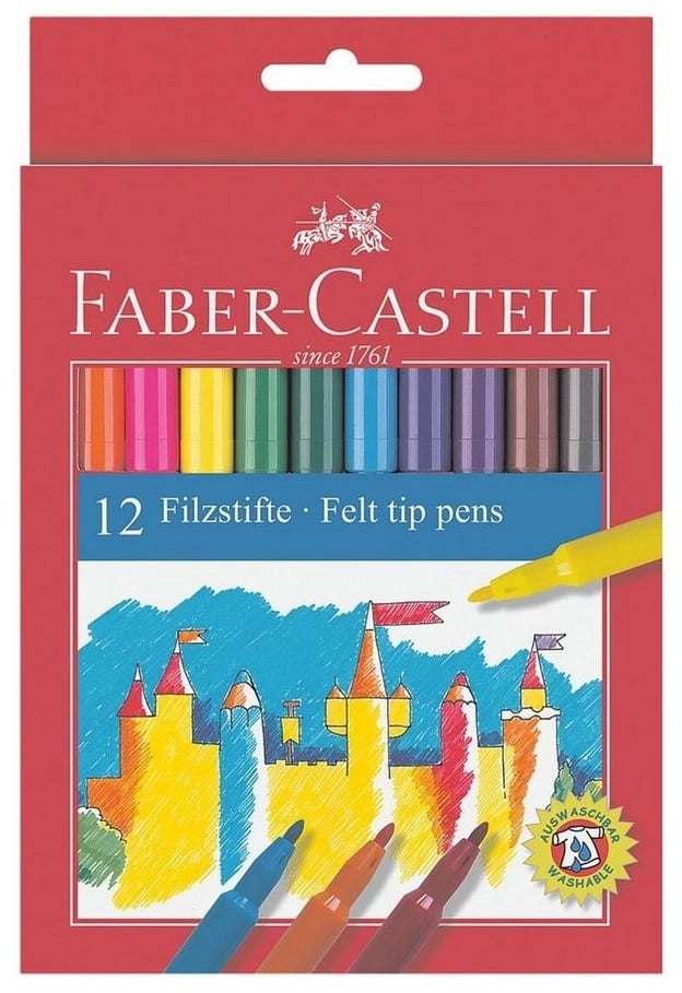 Faber-Castell Filzstift farbsortiert, (12-tlg), mit feiner Rundspitze bunt