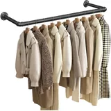 Songmics Kleiderständer für die Wand, Garderobenstange im Industrie-Design, Wandmontage, platzsparend, 92 x 30 x 7,5 cm, bis 50 kg belastbar, einfache Montage, für kleine Wohnungen, schwarz