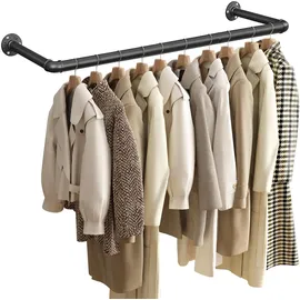 Songmics Kleiderständer für die Wand, Garderobenstange im Industrie-Design, Wandmontage, platzsparend, 92 x 30 x 7,5 cm, bis 50 kg belastbar, einfache Montage, für kleine Wohnungen, schwarz