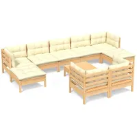 vidaXL 10-tlg Garten-Lounge-Set mit Creme Kissen Massivholz Kiefer