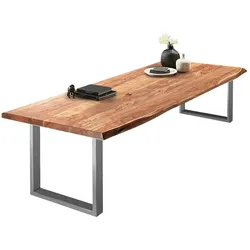 SAM® Esstisch Baumkante massiv Akazie natur 220 x 110 silber VALIN