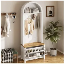 stilvora Garderobe-Set Sitzbank 75x35x195 cm Weiß/Gold