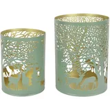 Trendline Windlicht Metall Rentier Ø 9 cm grün-gold
