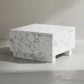 KADIMA DESIGN Couchtisch MONOBLOC 60x60x35 cm Hochglanz mit Marmor Optik, in Weiß | Gr.: onesize