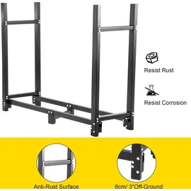 Vevor Metall Kaminholzregal 590 kg Haltekapazität, 244,5x36,2x122 cm, Holzunterstand mit PVC Abdeckung, Kaminholzhalter Holzregal für Kaminholz Schwarz, Stapelhilfe für Brennholz Außen