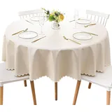 Jeloris Runde wasserfeste Vinyl-Tischdecke, fleckenresistente schwere Plastik-Tischdecke, abwischbare, auslaufsichere, ölfeste Vinyl-Tischdecke für Küche, Esszimmer, Partys, Hochzeiten (140 cm, beige)