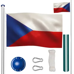 tectake® Fahnenmast, aus Aluminium, 6,25 m, inklusive Seilzug und Bodenhülse