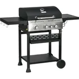 Outsunny Gasgrill 3 KW 3+1 Brenner BBQ Grillwagen aus Edelstahl Seitenbrenner - Schwarz