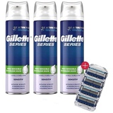 Gillette Rasierschaum 3 tlg Gillette ProGlide Power 4 Rasierklingen Fusion 5 Proglide Mach3, 7, 7-tlg., Präzisionstrimmer für Männer, Aloe-Formel Schutz Feuchtigkeitsspendend Empfindliche Haut