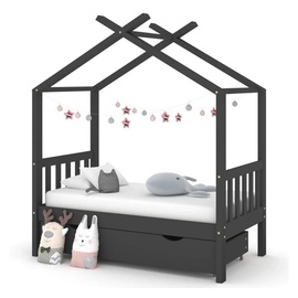 vidaXL Kinderbett mit Schublade Dunkelgrau Massivholz Kiefer 70x140 cm
