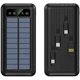 TAMEY Solarladegerät, schnell aufladende tragbare mobile Stromversorgung Powerbank, 4-in-1 Solar Powerbank, 30000 mAh externe Powerbank mit LED-Licht schwarz