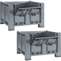 BRB-Lagertechnik 2x Palettenbox mit Kommissionierklappe und 4 Füßen, LxBxH 1200x800x850 mm