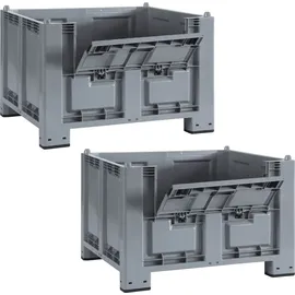 BRB-Lagertechnik 2x Palettenbox mit Kommissionierklappe und 4 Füßen, LxBxH 1200x800x850 mm