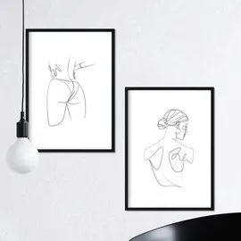 Nacnic Poster Set mit 2 Single-Line Frau Rückenhintern A3 Rahmenlos