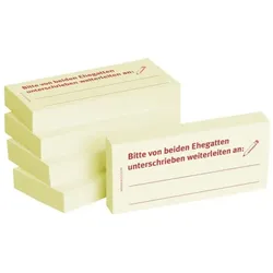 BIZSTIX Haftnotizen bedruckt 1301010104, Business Haftnotizen 1301010104, 75x35mm (HxB), gelb, Bitte von beiden Ehegatten unterschriebe 500 Blatt