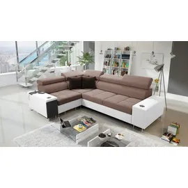 kaiser möbel Elegantes Ecksofa mit Konsole und Ladegerät MORENA II Kunstleder/Sawana Weiß/Braun Links