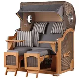 Mr. Deko Strandkorb Komplettset - bene living - Ammersee Teak - PE grau - Modell 544 - inkl. Liftersystem