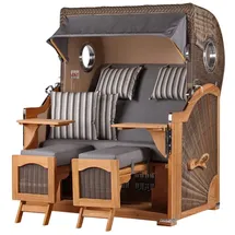 Mr. Deko Strandkorb Komplettset - bene living - Ammersee Teak - PE grau - Modell 544 - inkl. Liftersystem