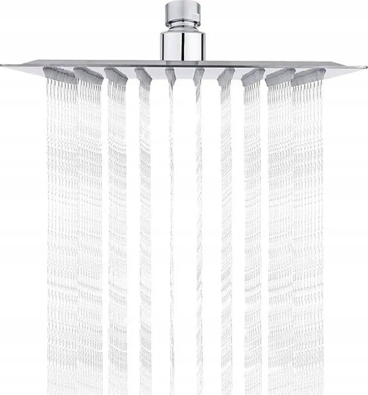 Ibergrif Regenduschkopf, 8 Zoll Quadratisch Feststehender Duschkopf, 304 Edelstahl Ultra Dünn Top Brause Duschkopf mit 100 Silikon Düsen für Badezimmer, Chrom