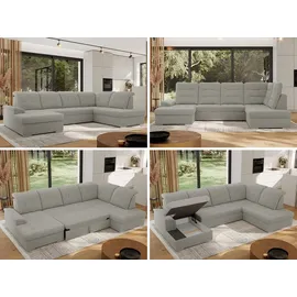 MKS Meble Ecksofa Wohnlandschaft U-Form, Sofa mit Schlaffunktion, Schlafsofa mit bettkasten, Couch mit Schlaffunktion - Hellgrau Boucle - Madrito U... - Hellgrau