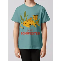 wat? APPAREL T-Shirt Tiger Große Schwester in Teal Monstera | Gr.: 152-164