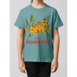 wat? APPAREL T-Shirt Tiger Große Schwester in Teal Monstera | Gr.: 152-164
