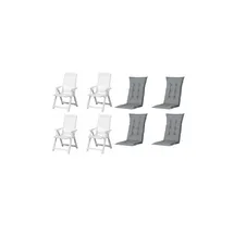 PROGARDEN Tampa Klappsessel 60 x 61 x 109 cm weiß 4 St. inkl. 4 x Auflagen grau