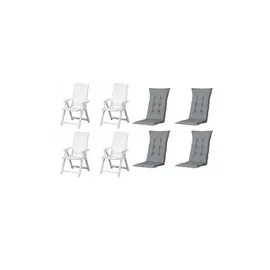 PROGARDEN Tampa Klappsessel 60 x 61 x 109 cm weiß 4 St. inkl. 4 x Auflagen grau