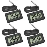 4er-pack Digitales Thermometer – Temperaturüberwachung Mit Externer Sonde – Für Kühlschrank, Gefrierschrank, Aquarium – Lcd-display – 4er-pack, Schwarz – Crezuo