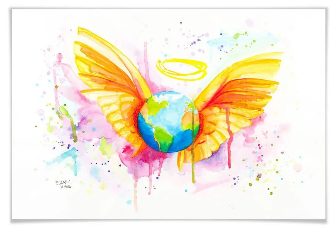 Wall-Art Poster »Angel Schutzengel Mutter Erde«, Schriftzug, (1 St.), Poster ohne Bilderrahmen Wall-Art bunt