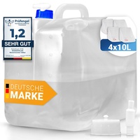 WASSERFELD ® [4x10L Wasserkanister Faltbar inkl. auslaufsicherem Dosierhahn & Tragehenkel - Robuster Trinkwasserkanister mit Verschlussklappe - Auslaufsicherer Wasserbehälter