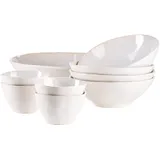Mäser Serie Frozen 9-teiliges Bowl Set aus schöner Keramik, 1 Salatschüssel, 4 Ramen Schalen und 4 Dip Schälchen, organische Formen im Vintage Look, händisch lasiert, Steinzeug, Weiß, 26