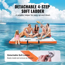 Vevor Aufblasbares Schwimmdock, 2,43 x 1,52 m, aufblasbare Dockplattform, rutschfeste Wasser-Schwimmdockmatte mit tragbarer Tragetasche und abnehmbarer Leiter, schwimmende Plattform-Inselfloß für Pool