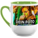 Elegante Fototasse selbst gestalten - mit Foto & Text Personalisieren - Edle Tasse mit abgerundetem Boden - Keramik Innen & Henkel Hellgrün, 250ml