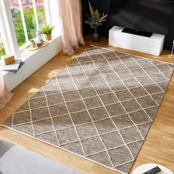 Teppich LUXOR LIVING "Pantin" Gr. 2, braun, B:70cm H:8mm L:140cm, Baumwolle, Teppiche, Handweb, Flachgewebe, reine Baumwolle, handgewebt, Rauten Design