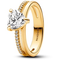 PANDORA 163100C01 Damen-Ring Doppelschiene mit Herz Goldfarben, 52/16,6