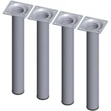 Element System 4 Stück Stahlrohrfüße rund / Tischbeine / Möbelfüße / inkl. Anschraubplatte / L 25 cm / Ø 30 mm / chrom / 4 Farben / 11 Abmessungen