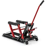 COSTWAY Motorrad Hebebühne, Motorradheber bis zu 680 kg 3-stufig höhenverstellbar, Hydraulische Motorradhebebühne für Motorräder ATVs und Quads (Rot)