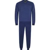 Hajo Herren Schlafanzug Set - lang, Bündchen, V-Neck, Klima-Light, Cotton-Mix Blau, 4XL