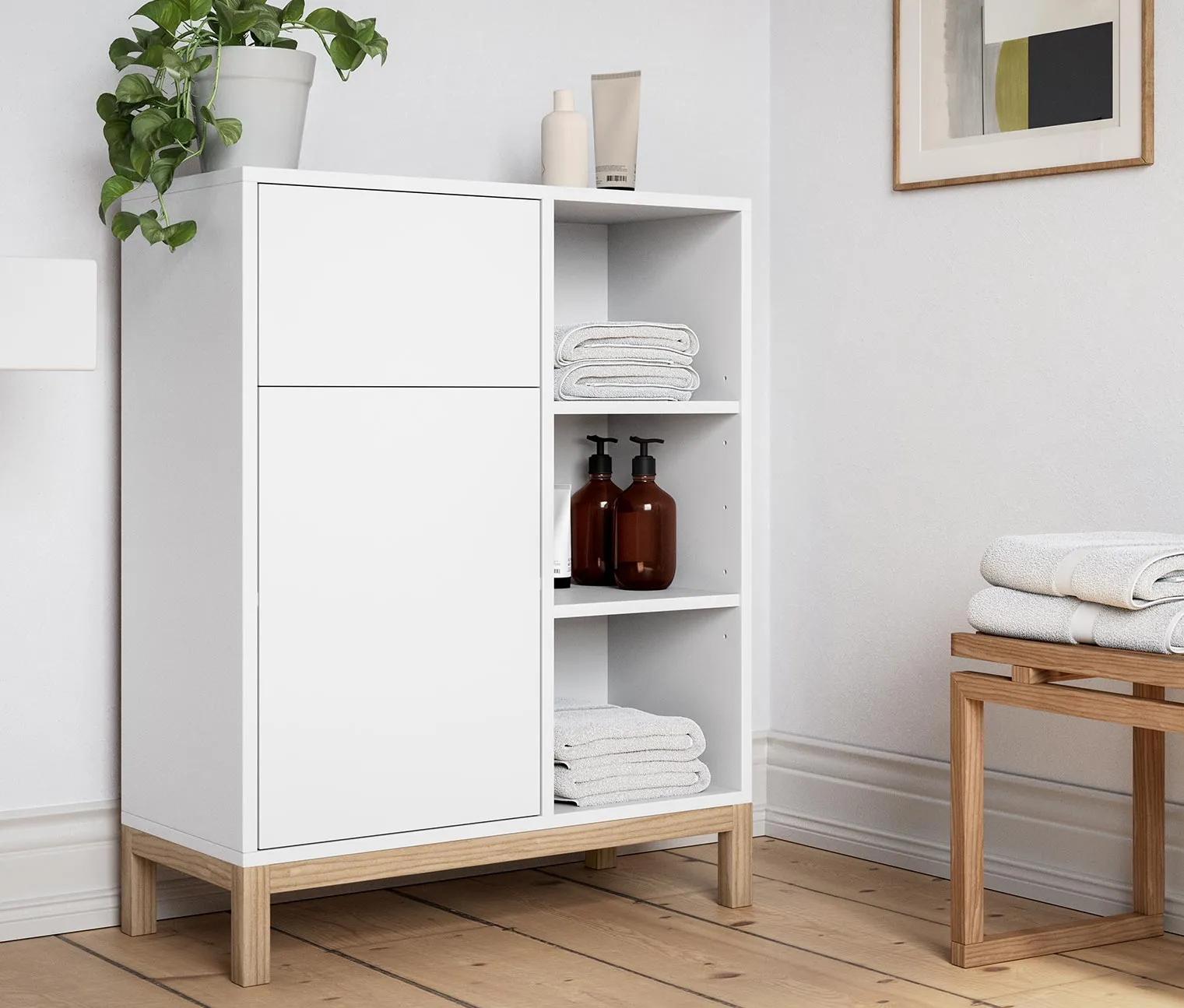Tchibo - Bad-Sideboard - 70,5x35,5x90,5cm - braun - Holz / Eichenholz