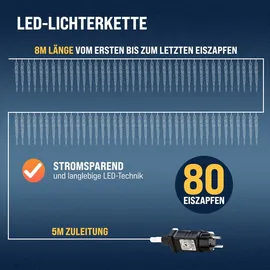 DEUBA Lichterkette Eiszapfen 80 LEDs 8m
